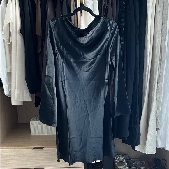 Quince 100% Washable Silk Long Sleeve Mini Dress Black Size L - Picture 2 of 8